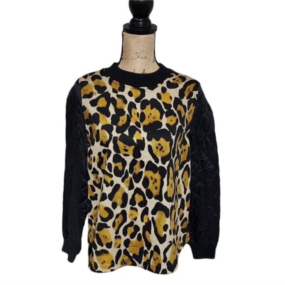 TELA Lieve Multi Leopard Print Pullover‎ Quilted Jacket Size Medium - Picture 5 of 12